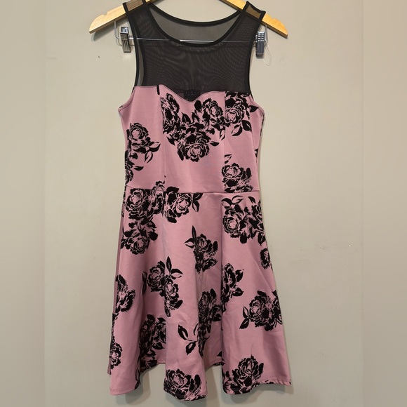 TRIXXI Skater Dress Mesh Neckline, Velvet Florals - Picture 2 of 9